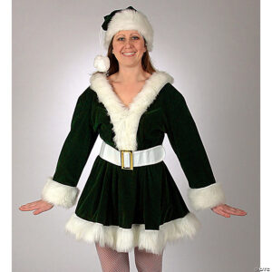 Adult Women’s Green Velvet Perky Pixie Mrs. Clause Dress Costume - Large
