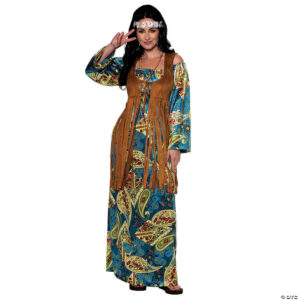 Women's Bohemian Hippie Dress Costume - Groovy 70s Halloween Party Outfit